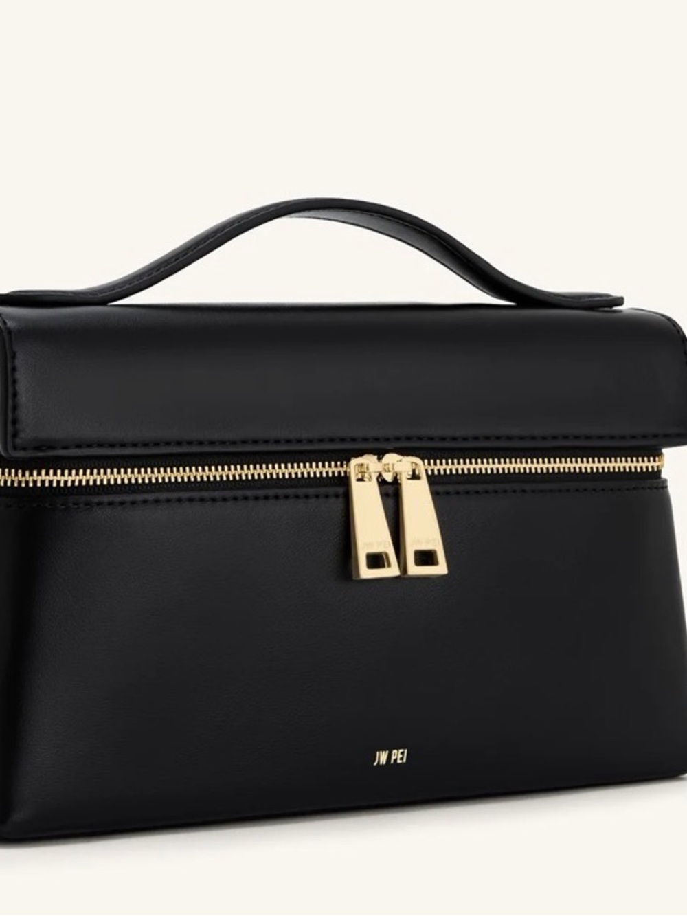 JW PEI Black Top-Handle Zip-Front Vegan Leather Bag